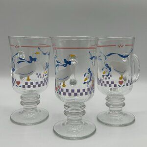 Libbey Geese Set of 3 Vintage Glass Mugs
